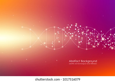 Vector molecule background, genetic and chemical compounds. Abstract connected lines with dots, medical, technological and scientific concept