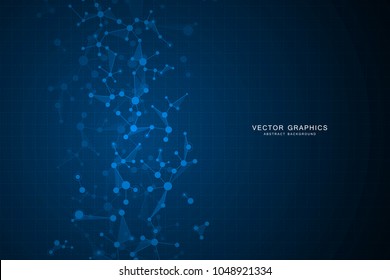 Vector molecule background, genetic and chemical compounds. Abstract connected lines with dots, medical, technological and scientific concept
