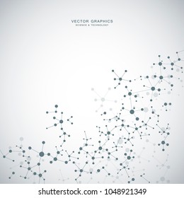 Vector molecule background, genetic and chemical compounds. Abstract connected lines with dots, medical, technological and scientific concept