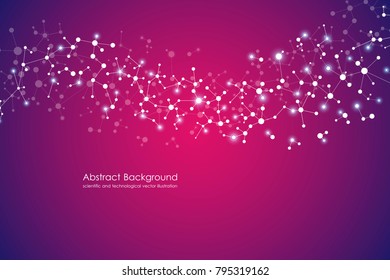 Vector molecule background, genetic and chemical compounds. Abstract connected lines with dots. Medical, technological and scientific concept
