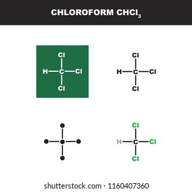 Vector molecule of chloroform or trichloromethane in several variants - organic chemistry concept