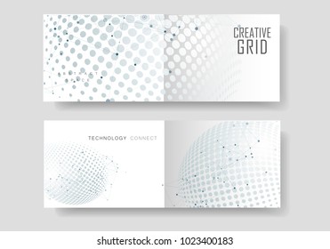 Vector molecule connect with halftone abstract circle dots
