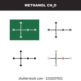 Vector molecule of methanol or methyl alcohol in several variants - organic chemistry concept