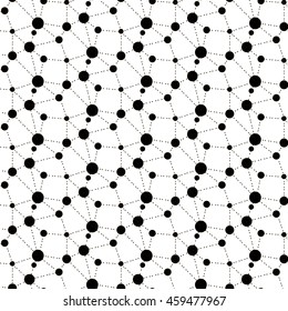Vector molecule monochrome design. Repetition lines dots pattern. Simple grid mesh print. Texture mosaic