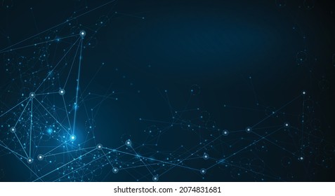 Vector molecule, Network Connected lines with dots, technology on blue background. Abstract internet network connection design for web site. Digital data, communication, science and futuristic concept