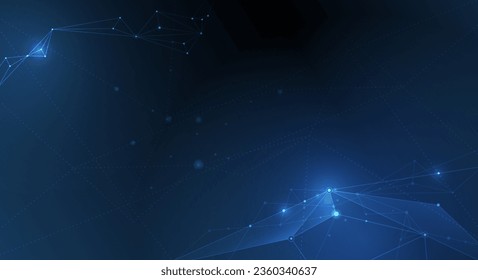 Vector molecule, Network Connected lines with dots, technology on blue background. Abstract internet network connection design for web site. Digital data, communication, science and futuristic concept