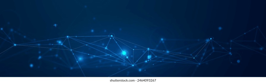 Vector molecule, Network Connected lines with dots, technology on blue background. Abstract internet network connection design for web site. Digital data, communication, science and futuristic concept