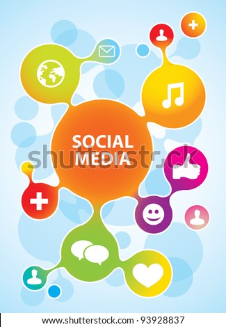 vector molecule structure in rainbow  colors with social media icons