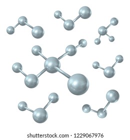 Vector Molecules, 3D Realistic Illustration, Gray Spheres Isolated on White Background.