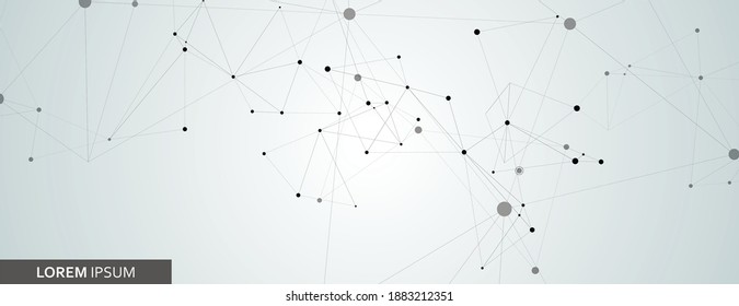 Vector molecules with lines dots black color blue background.