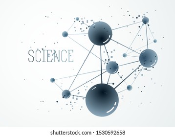Vector molecules scientific chemistry and physics theme vector abstract background, micro and nano science and technology theme, atoms and microscopic particles.