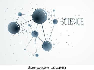Vector molecules scientific chemistry and physics theme vector abstract background, micro and nano science and technology theme, atoms and microscopic particles.
