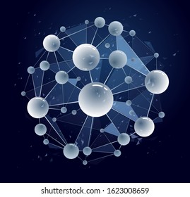 Vector molecules scientific chemistry and physics theme vector abstract background, micro and nano science and technology theme, atoms and microscopic particles.