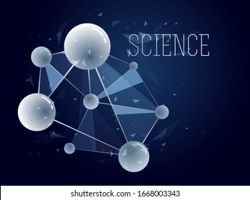 Vector molecules scientific chemistry and physics theme vector abstract background, micro and nano science and technology theme, atoms and microscopic particles.