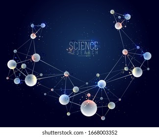 Moléculas vectoriales química científica y física tema vectorial fondo abstracto, micro y nano tema de ciencia y tecnología, átomos y partículas microscópicas.