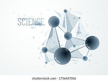 Vector molecules scientific chemistry and physics theme vector abstract background, micro and nano science and technology theme, atoms and microscopic particles.