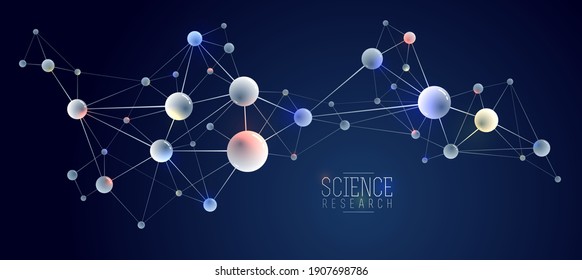 Vector molecules scientific chemistry and physics theme vector abstract background, micro and nano science and technology theme, atoms and microscopic particles.