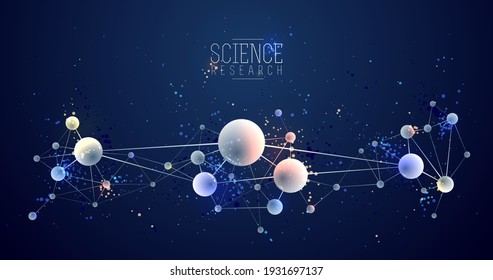 Vector molecules scientific chemistry and physics theme vector abstract background, micro and nano science and technology theme, atoms and microscopic particles.