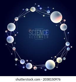 Vector molecules scientific chemistry and physics theme vector abstract background, micro and nano science and technology theme, atoms and microscopic particles.