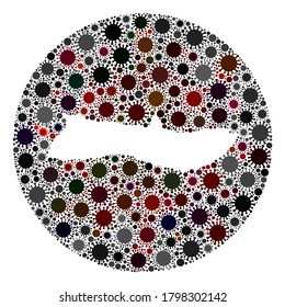 Collage del mapa del virus de la gripe de la isla Vector Molokai. La infección ataca el territorio de bloqueo desde la zona externa. Collage de mapas de la isla Molokai en círculo formado por elementos de infección.
