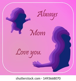 Vector mom and daughter paper style, happy mothers day card, Creative paper background silhouette mother and her kid.