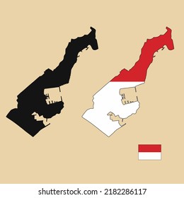 Vector of Monaco country outline map with flag set isolated on plain background. Silhouette of country map can be used for template, report, and infographic.