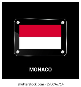 Vector Monaco Flag glass plate with metal holders - Country name label in bottom