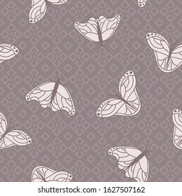 Vector Monarch Butterflies on Mosaic in Soft Colors seamless pattern background.