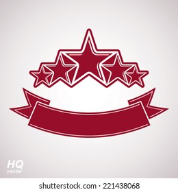 Vector monarch symbol. Festive graphic emblem with five pentagonal stars and curvy ribbon - decorative luxury eps8 template. Corporate branding icon, success concept theme design element.