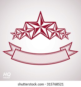 Vector monarch symbol. Festive graphic element with five stars and curvy ribbon, decorative luxury eps8 template. Design element.