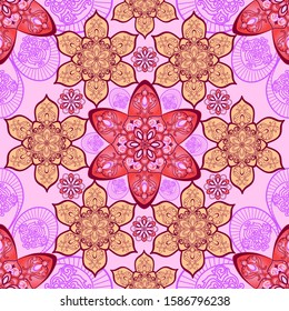 Vector Mondala in the original symmetrical combination of a seamless pattern