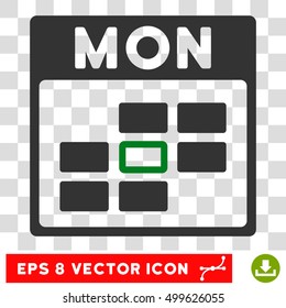 Vector Monday Calendar Grid EPS vector pictogram. Illustration style is flat iconic bicolor green and gray symbol on a transparent background.