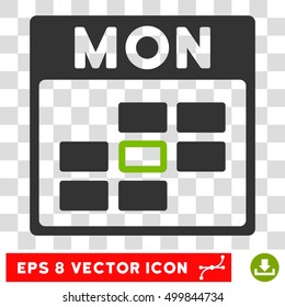 Vector Monday Calendar Grid EPS vector pictograph. Illustration style is flat iconic bicolor eco green and gray symbol on a transparent background.