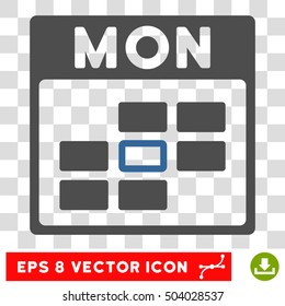 Vector Monday Calendar Grid EPS vector pictograph. Illustration style is flat iconic bicolor cobalt and gray symbol on a transparent background.