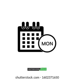 Vector Monday calendar icon illustration. Simple calendar symbol for graphic and web design
