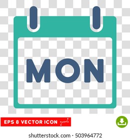 Vector Monday Calendar Page EPS vector icon. Illustration style is flat iconic bicolor cobalt and cyan symbol on a transparent background.