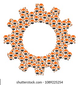 Vector Monero currency icons are arranged into gearwheel combination. Technical design concept constructed with Monero currency objects.