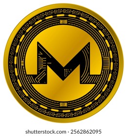 Vector of Monero Digital Currency in gold and black colors on a white background.