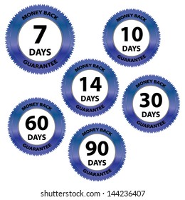 Vector money back guarantee blue metal  sign, label