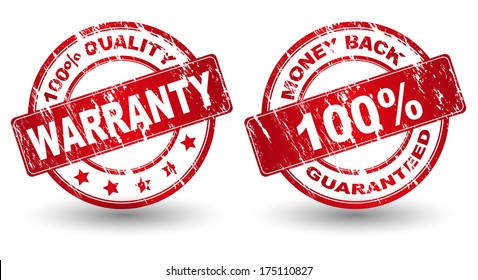 Vector money back guarantee and Warranty sign, label