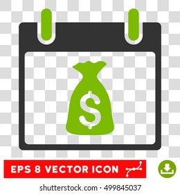 Vector Money Bag Calendar Day EPS vector icon. Illustration style is flat iconic bicolor eco green and gray symbol on a transparent background.