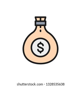 Vector money bag, cash sack flat color line icon.