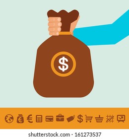 Vector money bag in flat style
