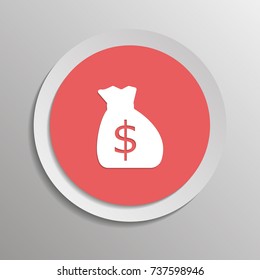 Vector money bag icon. Vector illustration on a sticker with shadow design