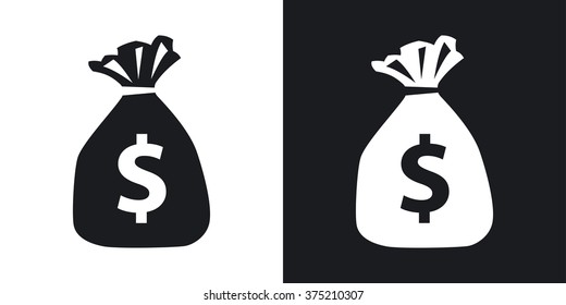 Vector money bag icon. Two-tone version on black and white background