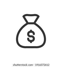 Vector money bag line icon. Graphic design element in outline style. Bag with money print