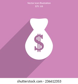 Vector money bag web flat icon. Eps 10.