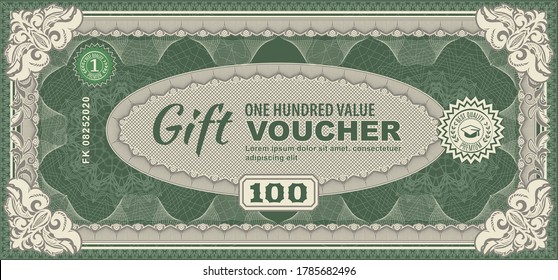 Vector money banknotes. Fake money illustration with floral border. Classical vintage style. Side of money bills