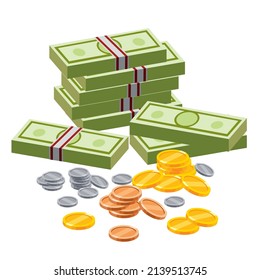 vector money banknotes silver coins gold coins copper for shopping tasks business trade