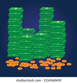 Vector of a Lot of Money in Blue Background